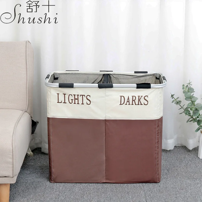 Shushi Square Foldable Large Laundry Basket Two Grid Double Color Metal Frame Dirty Clothes Organizer Collapsible Storage Bucket
Shushi Square Foldable Large Laundry Basket Two Grid Double Color Metal Frame Dirty Clothes Organizer Collapsible Storage Bucket