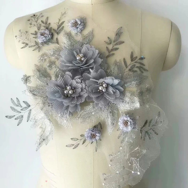 4Pieces 3D Flower Lace Appliques Beaded Pearls Patch Pink Grey Laces Fabric DIY Crafts
4Pieces 3D Flower Lace Appliques Beaded Pearls Patch Pink Grey Laces Fabric DIY Crafts