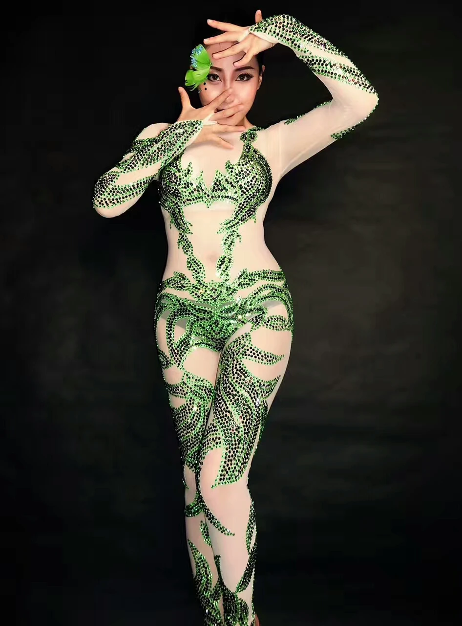 Sexy Female Costumes Bodysuit Jumpsuit Bar Nightclub DS Green Rhinestones Bright Crystals Rompers Singer Dancer Performance Show
Sexy Female Costumes Bodysuit Jumpsuit Bar Nightclub DS Green Rhinestones Bright Crystals Rompers Singer Dancer Performance Show