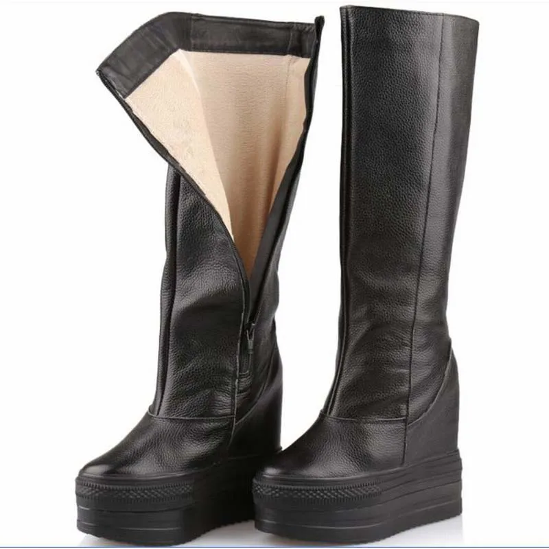 Women Knee High Boots All Genuine Leather Long Boots Autumn Winter Ladies Fashion Thick Sole Platform Height Increasing Shoes
Women Knee High Boots All Genuine Leather Long Boots Autumn Winter Ladies Fashion Thick Sole Platform Height Increasing Shoes