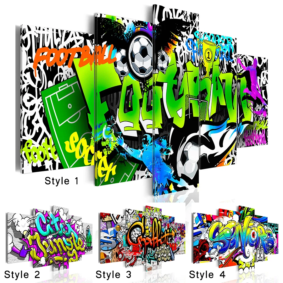 Fashion Wall Art Canvas Painting 5 Pieces Creative Abstract Colorful Graffiti Football Modern Home Decoration No Frame
Fashion Wall Art Canvas Painting 5 Pieces Creative Abstract Colorful Graffiti Football Modern Home Decoration No Frame