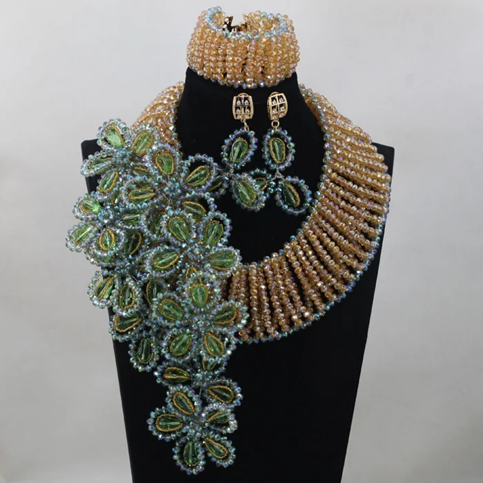 New Green Flowers Falls Wedding Bridal Necklace Set Dubai Gold Champange Crystal Jewelry Set Anniversary Free shippingABL853
New Green Flowers Falls Wedding Bridal Necklace Set Dubai Gold Champange Crystal Jewelry Set Anniversary Free shippingABL853
