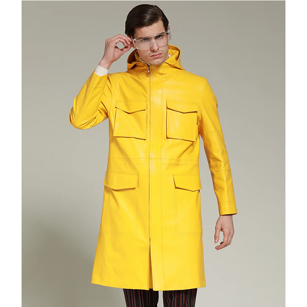 Fashion Bright Yellow Long Leather Jacket for Men Spring Autumn Genuine Leather Clothing Hooded Sheepskin Leather Coat
Fashion Bright Yellow Long Leather Jacket for Men Spring Autumn Genuine Leather Clothing Hooded Sheepskin Leather Coat