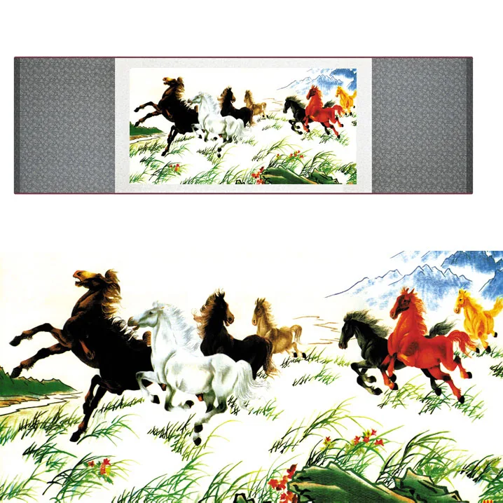 Chinese Horse silk painting Horse art painting Silk scroll art painting Chinese traditional horse painting
Chinese Horse silk painting Horse art painting Silk scroll art painting Chinese traditional horse painting