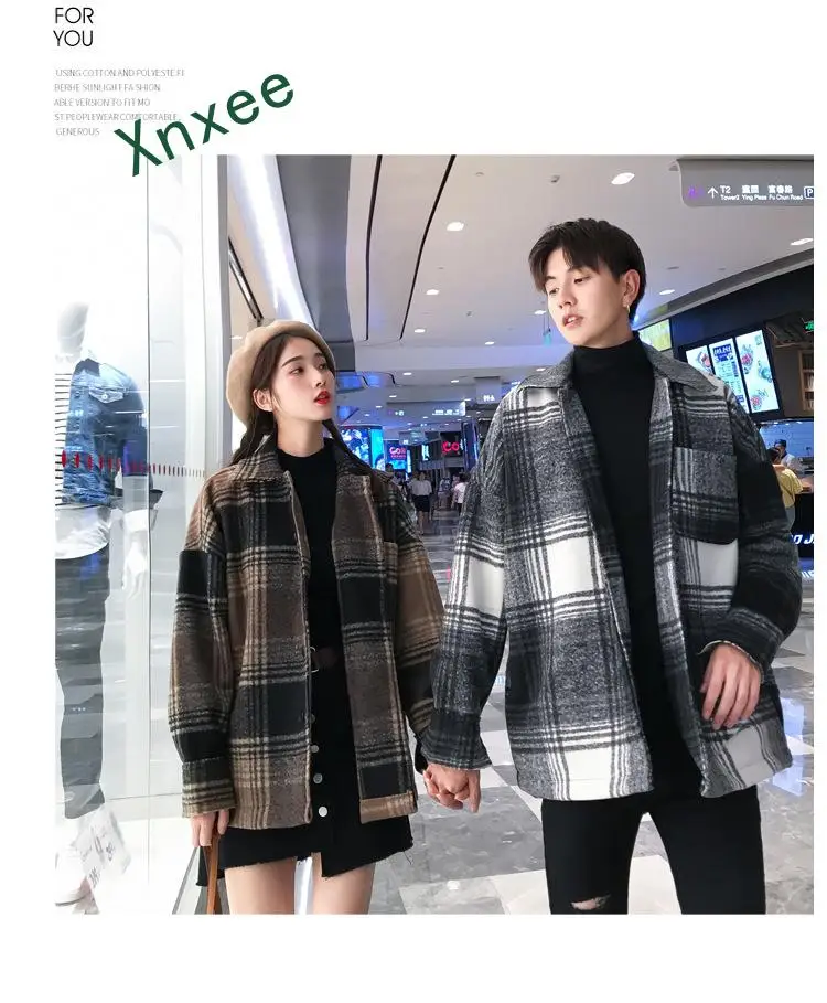 Xnxee Men and women fashion coat in autumn loose medium long checked woolen coat
Xnxee Men and women fashion coat in autumn loose medium long checked woolen coat