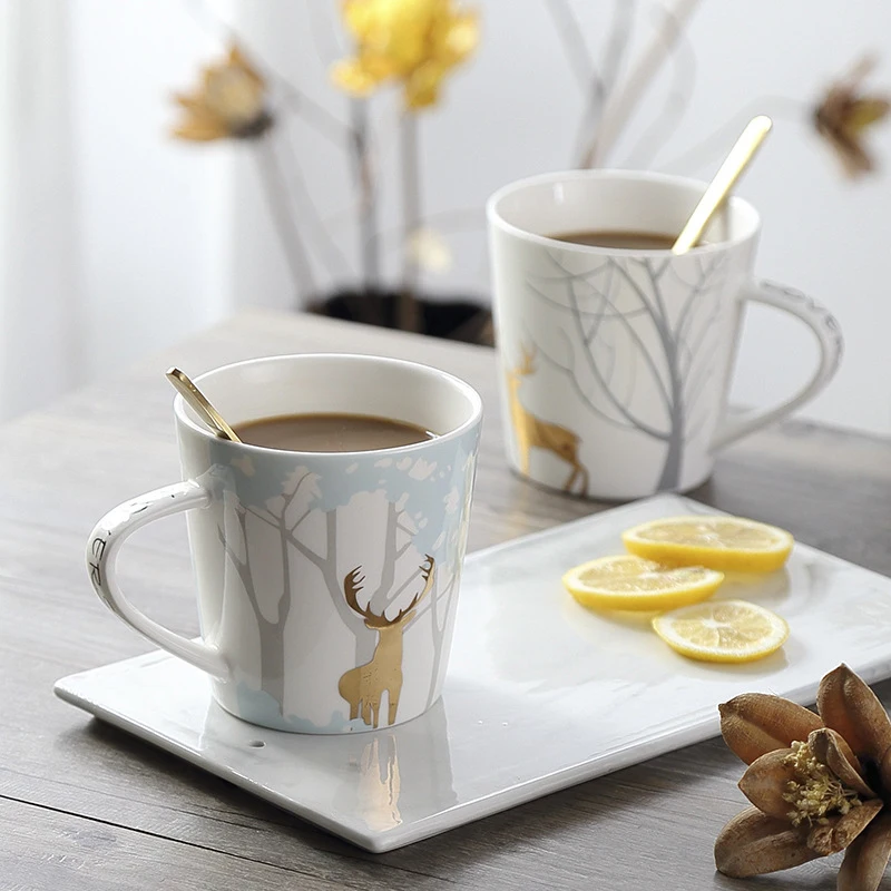 Nordic Ceramic Coffee Mug Set, Office Use Drink Cups, Western Beverage Mug, Deer Pattern, Milk Cup with Lid, Christmas Gift Set
Nordic Ceramic Coffee Mug Set, Office Use Drink Cups, Western Beverage Mug, Deer Pattern, Milk Cup with Lid, Christmas Gift Set