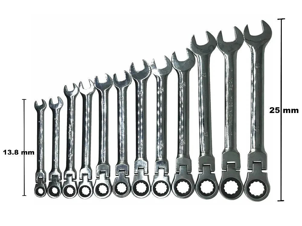 Milda 12pcs set Flexible Pivoting Head Spanner Set Fixed Head Ratcheting Combination Spanner Wrench Combination Ratchet Wrench
Milda 12pcs set Flexible Pivoting Head Spanner Set Fixed Head Ratcheting Combination Spanner Wrench Combination Ratchet Wrench