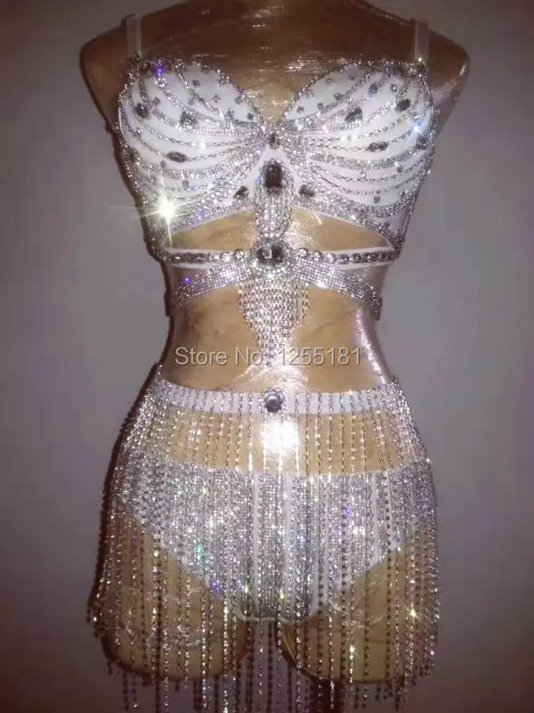 Bling Rhinestone Bikini Outfit Crystals Tassel Bra Short Sexy Party Sequins Bodysuit Bra Costumes Stage Show Nightclub Dress
Bling Rhinestone Bikini Outfit Crystals Tassel Bra Short Sexy Party Sequins Bodysuit Bra Costumes Stage Show Nightclub Dress