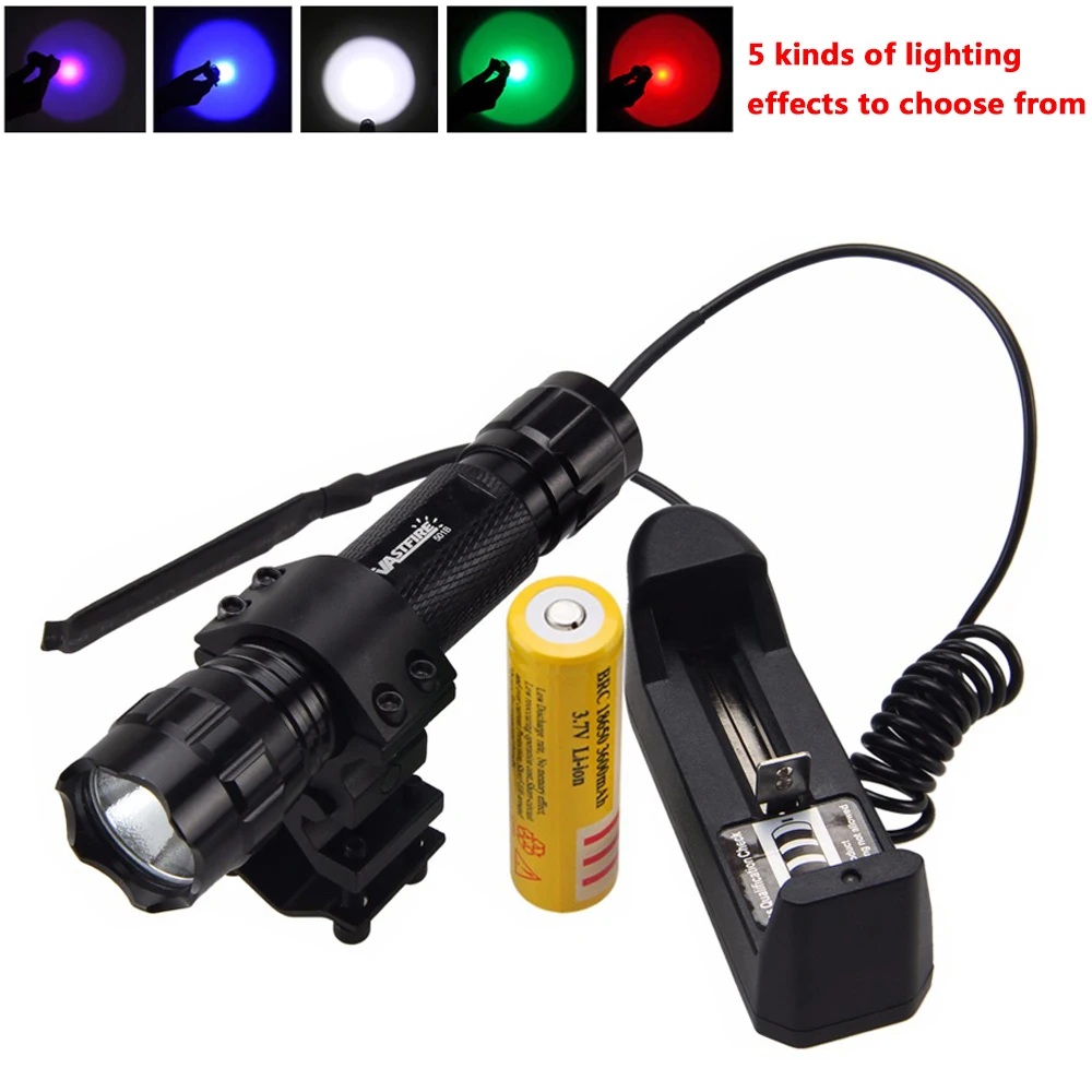 LED Tactical Hunting Flashlight Waterproof Torch+Remote Pressure Switch+18650 Rechargeable Battery+Rifle Scope Mount+Charger
LED Tactical Hunting Flashlight Waterproof Torch+Remote Pressure Switch+18650 Rechargeable Battery+Rifle Scope Mount+Charger