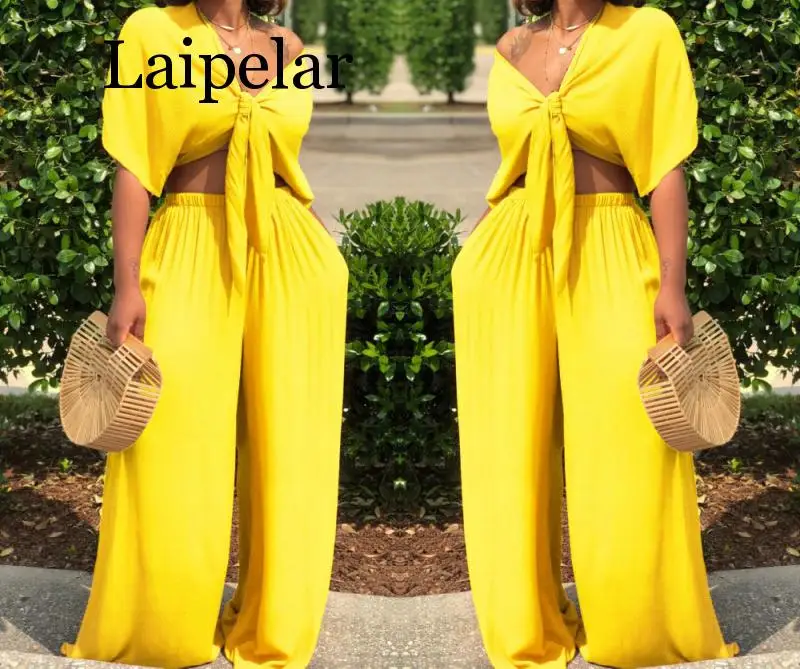 Women loose wide leg pants bandage lace up crop top 2 piece set for female women v-neck short sleeve two piece set women's suits
Women loose wide leg pants bandage lace up crop top 2 piece set for female women v-neck short sleeve two piece set women's suits