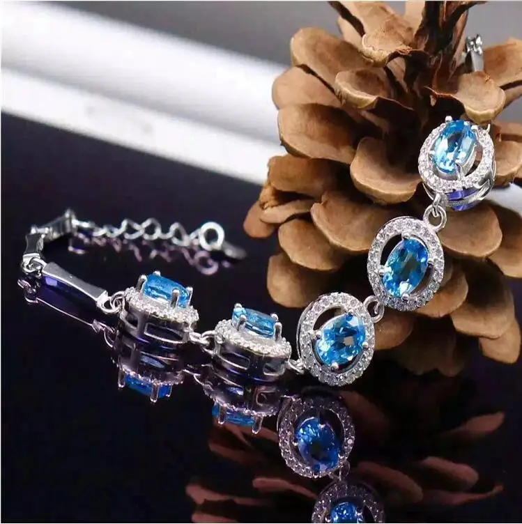 Blue topaz chain bracelet Free shipping Real natural blue topaz 925 sterling silver 5*7mm 5pcs
Blue topaz chain bracelet Free shipping Real natural blue topaz 925 sterling silver 5*7mm 5pcs