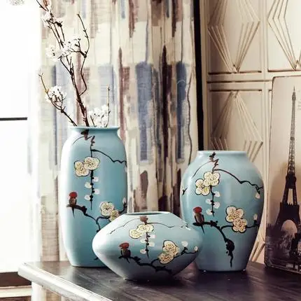New Chinese modern decoration flower arrangement ceramic hand-painted plum vase three-piece wine cabinet decoration
New Chinese modern decoration flower arrangement ceramic hand-painted plum vase three-piece wine cabinet decoration