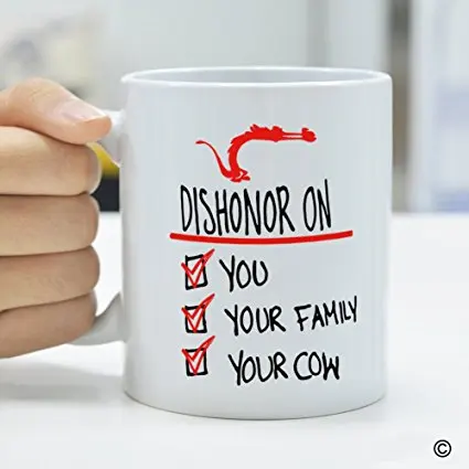 Fun Coffee Mug Cup Porcelain Tea Mug with handle "Dishonor On You Your Family Your Cow"Ceramic 11 Oz,White
Fun Coffee Mug Cup Porcelain Tea Mug with handle "Dishonor On You Your Family Your Cow"Ceramic 11 Oz,White