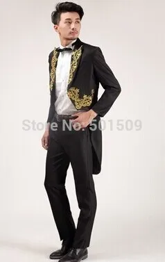 Free shipping mens stage swallowtail jacket tuxedo jacket black embroidery golden suit jacket
Free shipping mens stage swallowtail jacket tuxedo jacket black embroidery golden suit jacket