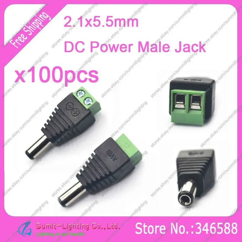 100PCS 5.5x2.1mm DC Power Male Jack Plug Cable Easy Connector Strip-to-DC Power Adapter for single color LED strip light /CCTV
100PCS 5.5x2.1mm DC Power Male Jack Plug Cable Easy Connector Strip-to-DC Power Adapter for single color LED strip light /CCTV