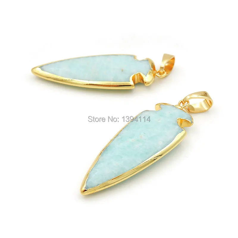 Natural Amazonite Arrow Pendant With Side Gold-plated Approx 45*17*4mm
Natural Amazonite Arrow Pendant With Side Gold-plated Approx 45*17*4mm
