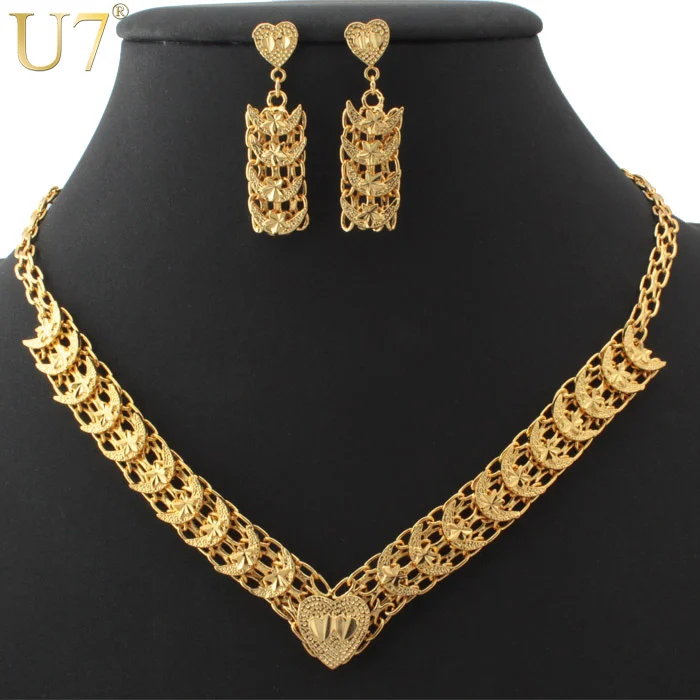 U7 Unique Heart & Moon Necklace Set For Women Gold Color Fashion Jewelry Choker Necklace Drop Earrings Jewelry Sets S452
U7 Unique Heart & Moon Necklace Set For Women Gold Color Fashion Jewelry Choker Necklace Drop Earrings Jewelry Sets S452
