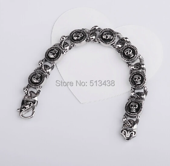Pure Stainless Steel Skull Link Chain Gothic Biker Mens Cool Bracelet 8.66" 15mm
Pure Stainless Steel Skull Link Chain Gothic Biker Mens Cool Bracelet 8.66" 15mm