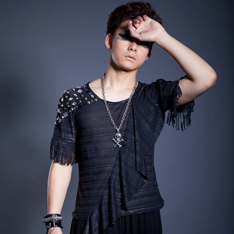 Jazz Dance Costumes Rhinestone Tassel Black Round Neck T-Shirt Men Pole Dancing Clothing Rock Singer Dj Show Clothes Male DT825
Jazz Dance Costumes Rhinestone Tassel Black Round Neck T-Shirt Men Pole Dancing Clothing Rock Singer Dj Show Clothes Male DT825
