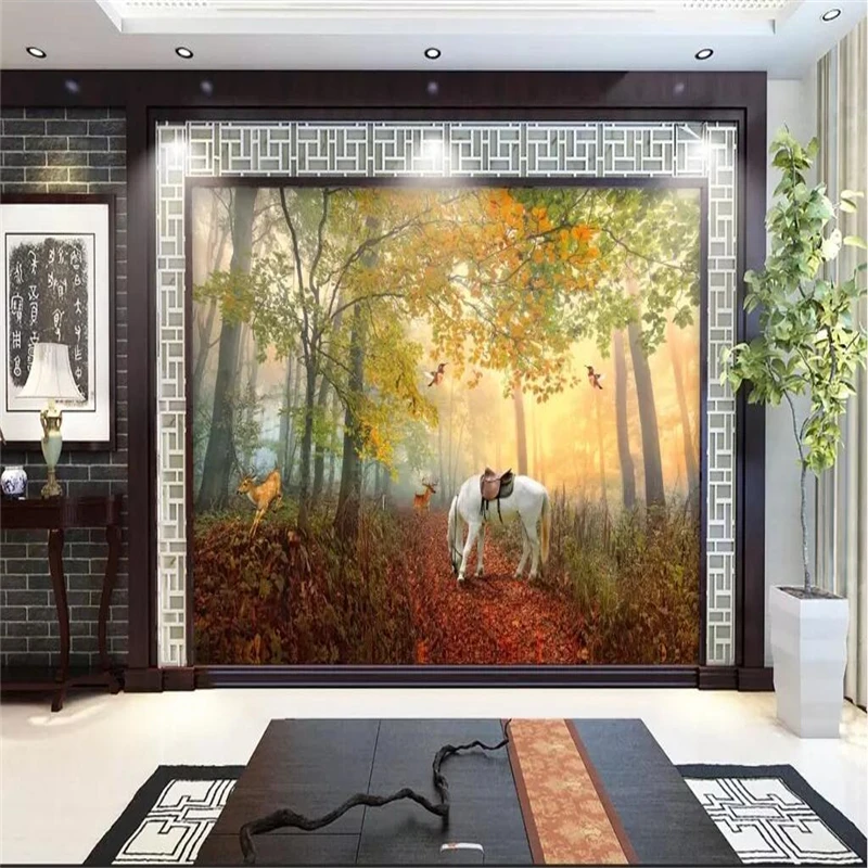 Decorative wallpaper Quiet forest white horse deer landscape background wall painting
Decorative wallpaper Quiet forest white horse deer landscape background wall painting