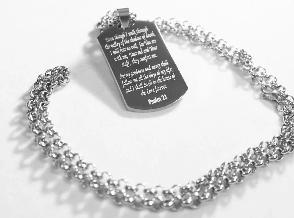 PSALM 23 NECKLACE DOG TAG Wholesale STAINLESS STEEL PRAYER MEMORIAL DOG TAGS hot sales STAINLESS STEEL engraved tags
PSALM 23 NECKLACE DOG TAG Wholesale STAINLESS STEEL PRAYER MEMORIAL DOG TAGS hot sales STAINLESS STEEL engraved tags