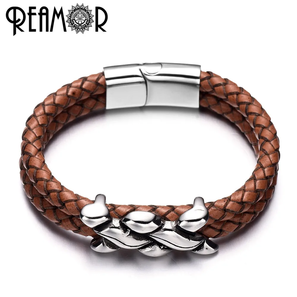 REAMOR Retro Gray Brown Genuine Braided Leather Bracelet 316l Stainless Steel Irregular Bead Male Bracelets Men Jewelry Gift
REAMOR Retro Gray Brown Genuine Braided Leather Bracelet 316l Stainless Steel Irregular Bead Male Bracelets Men Jewelry Gift