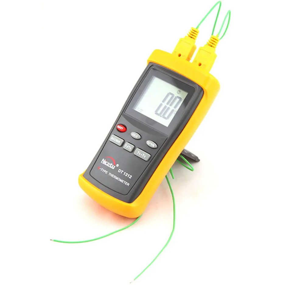 DT1312 Nicety Digital Thermometer Dual Thermocouple K-type 1370C LCD Display Two Channels
DT1312 Nicety Digital Thermometer Dual Thermocouple K-type 1370C LCD Display Two Channels