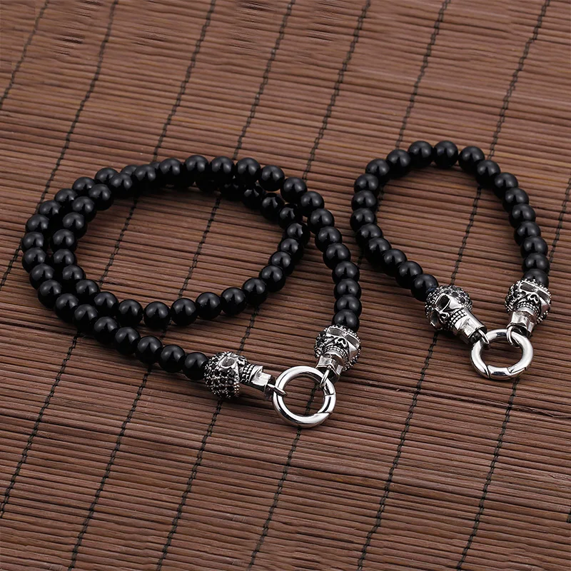 Mens Jewelry Set 8mm Black stone Necklace & Bracelet Stainless Steel Skull skeleton clasp
Mens Jewelry Set 8mm Black stone Necklace & Bracelet Stainless Steel Skull skeleton clasp