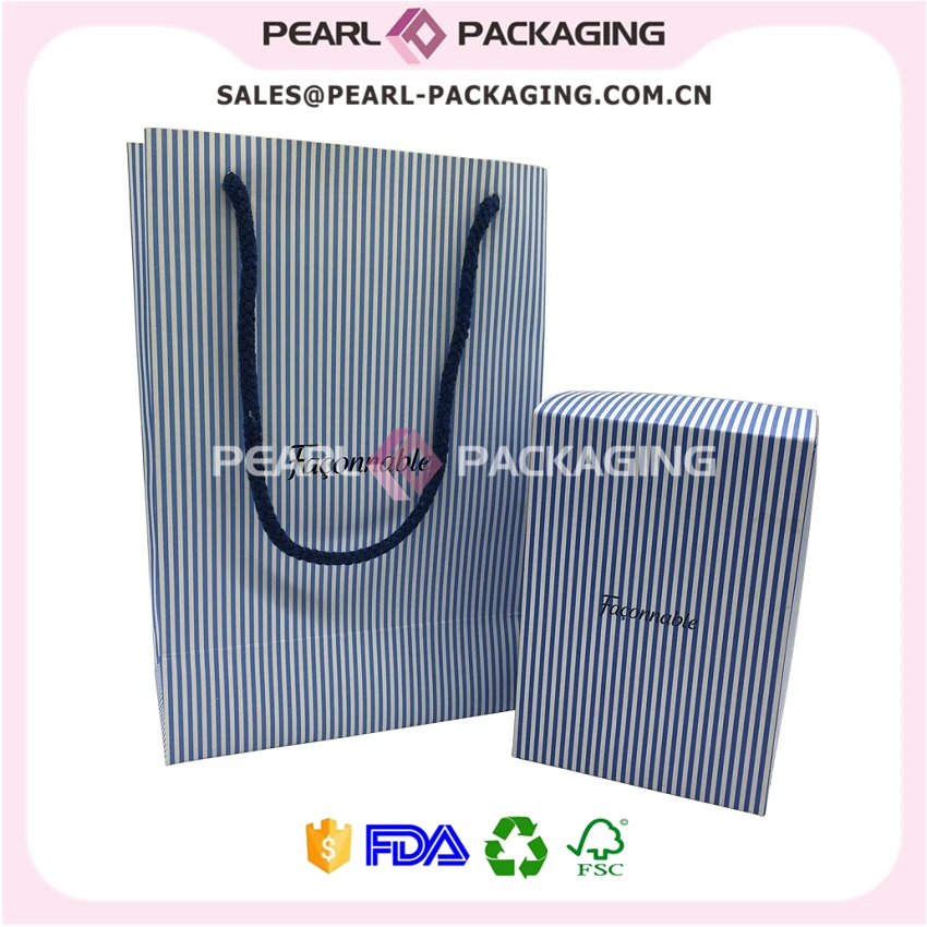 Custom Foldable Packaging Box & Bag, Separated Lid & Bottom, Blue-and-White Stripes
Custom Foldable Packaging Box & Bag, Separated Lid & Bottom, Blue-and-White Stripes
