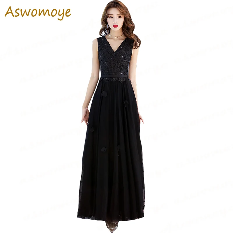 Female Evening Dresses Elegant Birthday Party Black Dress 2019 Sexy V-neck Appliques Beaded Prom Formal Dresses Haute Couture
Female Evening Dresses Elegant Birthday Party Black Dress 2019 Sexy V-neck Appliques Beaded Prom Formal Dresses Haute Couture