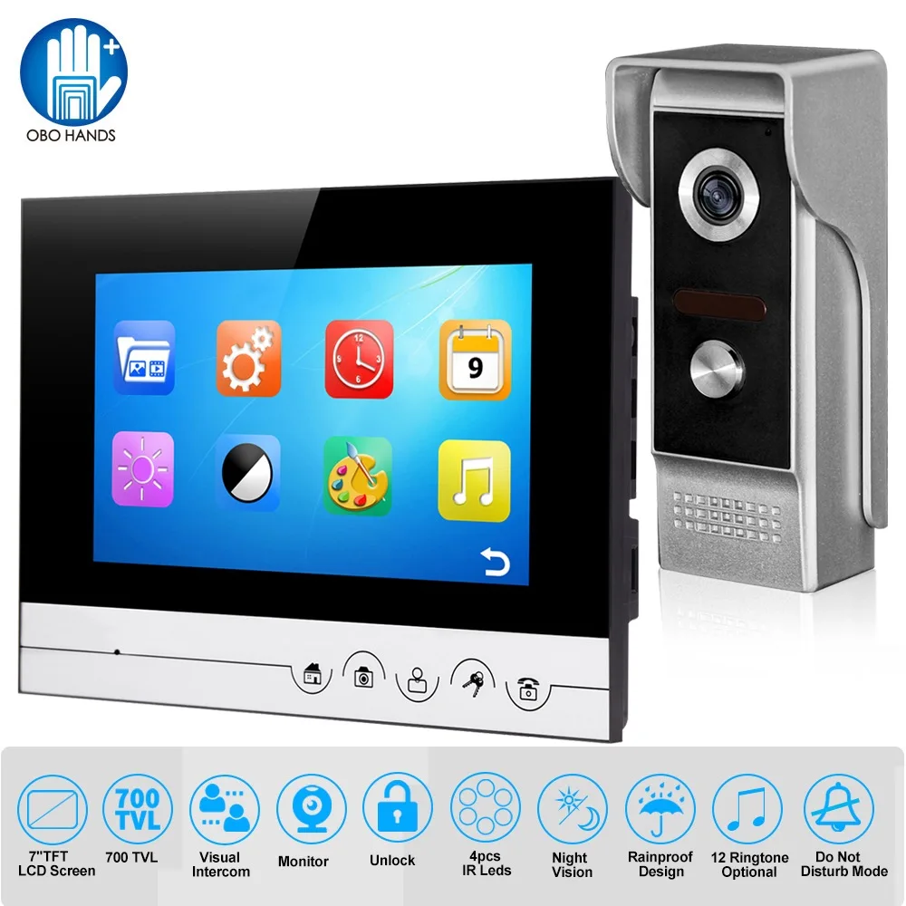 Wired Video Intercom 7 inch Waterproof Video Doorbell Door Phone Infrared Night Vision 12 Ringtones for Home Door Entry System
Wired Video Intercom 7 inch Waterproof Video Doorbell Door Phone Infrared Night Vision 12 Ringtones for Home Door Entry System