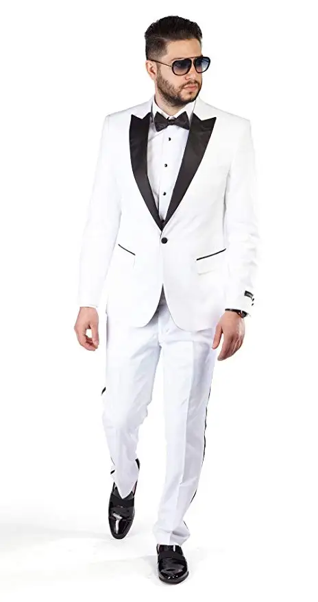 Side Vent Groomsmen White Groom Tuxedos Peak Black Satin Lapel Men Suits Wedding Best Man Blazer ( Jacket+Pants+Tie ) C504
Side Vent Groomsmen White Groom Tuxedos Peak Black Satin Lapel Men Suits Wedding Best Man Blazer ( Jacket+Pants+Tie ) C504