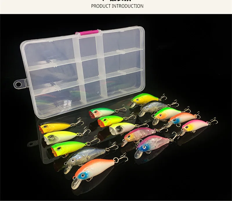 Juego de 16 señuelos duros Popper y Minnow con bolas ruidosas