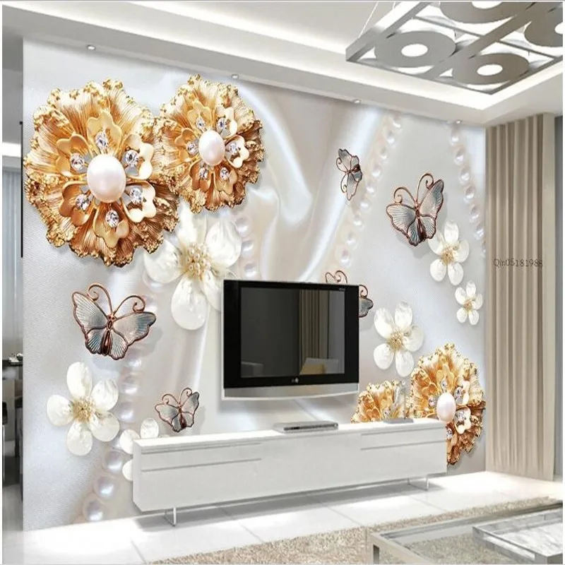 wellyu Custom large fresco gold jewelry flowers butterfly 3d TV backdrop nonwovens environmental wallpaper papel de parede
wellyu Custom large fresco gold jewelry flowers butterfly 3d TV backdrop nonwovens environmental wallpaper papel de parede