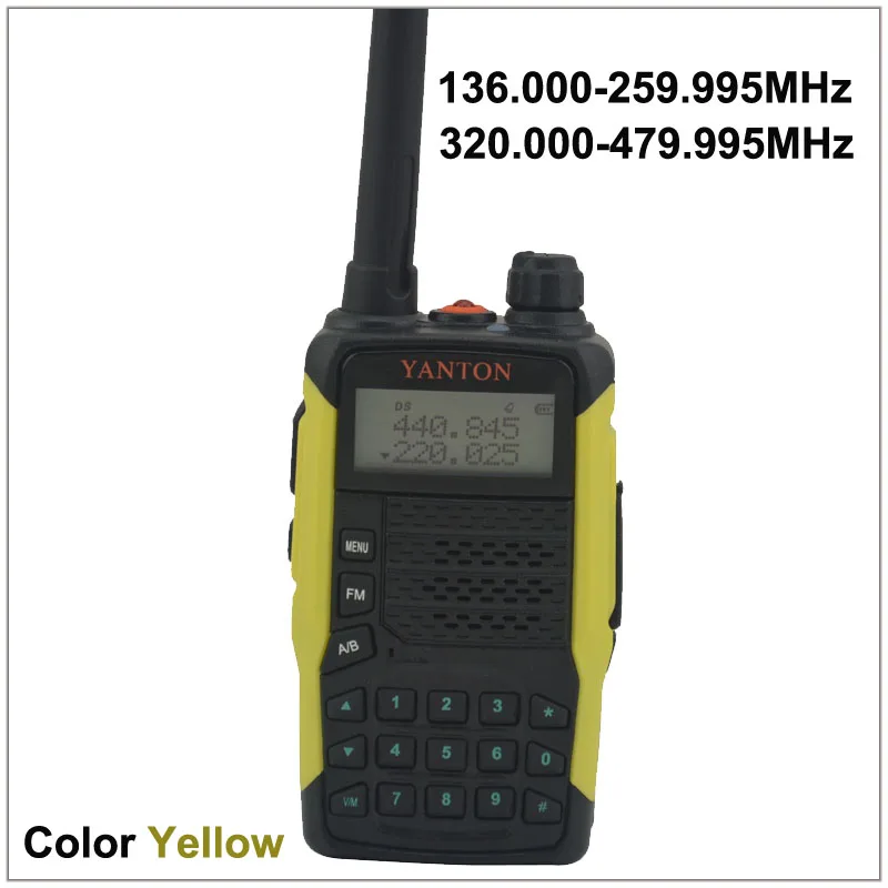 TX & RX both from 136.000-259.995MHz & 320.000-479.995MHz Dual Band FM Portable Two-way Radio YANTON GT-03 Color Yellow
TX & RX both from 136.000-259.995MHz & 320.000-479.995MHz Dual Band FM Portable Two-way Radio YANTON GT-03 Color Yellow