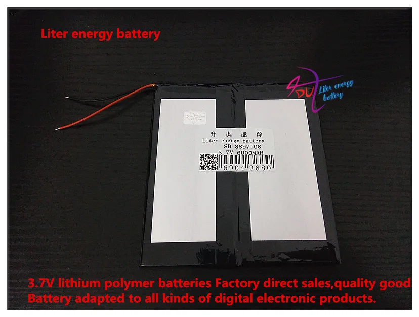 3.7V 6000mAH 3897108 Polymer lithium ion / Li-ion battery for tablet pc,e-book;power bank
3.7V 6000mAH 3897108 Polymer lithium ion / Li-ion battery for tablet pc,e-book;power bank