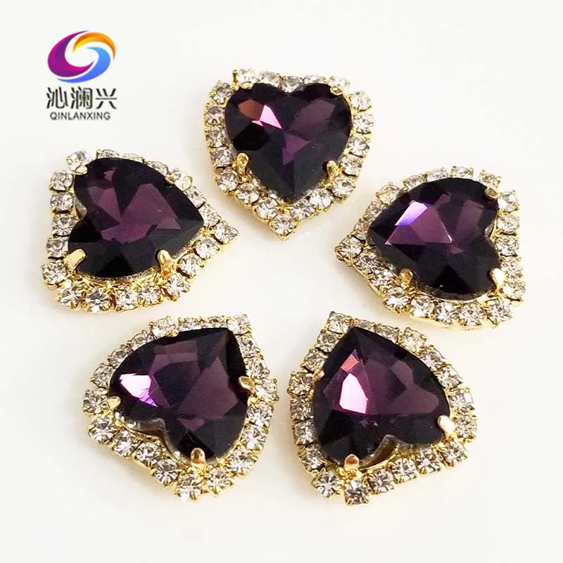 Heart Shape Deep Purple Color Crystal Glass Rhinestones, Gold Bottom Sew on Buckle, Used for Needlework, DIY/Sewing Accessories
Heart Shape Deep Purple Color Crystal Glass Rhinestones, Gold Bottom Sew on Buckle, Used for Needlework, DIY/Sewing Accessories