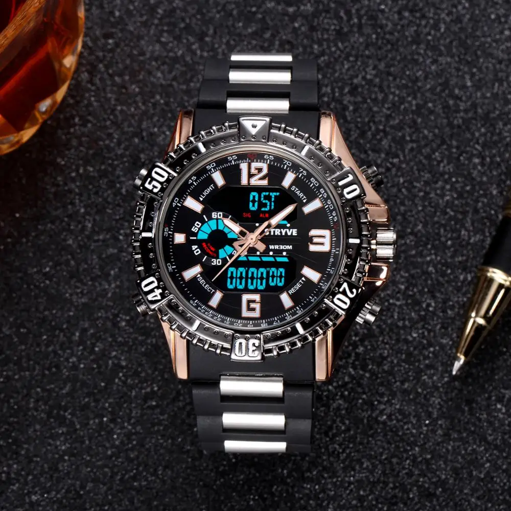 2023 New Stryve Brand Luxury Men Watches Dual Display Quartz Digital Led Clock Waterproof Sport Watch relogio masculino
2023 New Stryve Brand Luxury Men Watches Dual Display Quartz Digital Led Clock Waterproof Sport Watch relogio masculino