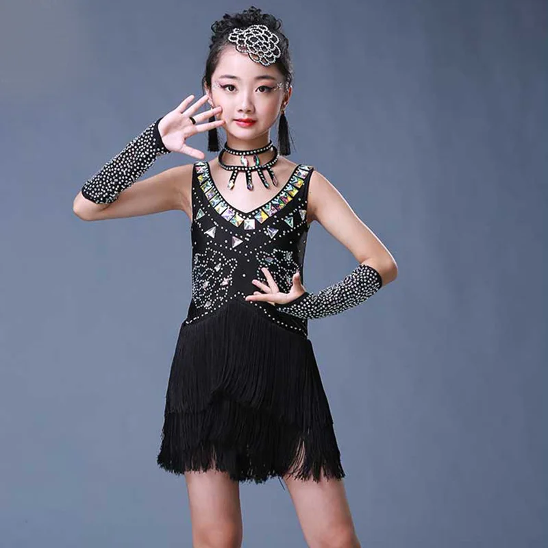 child kid children professional latin dance dress for Kids ballroom dancing dresses for Gorls black sequin fringe salsa tassel
child kid children professional latin dance dress for Kids ballroom dancing dresses for Gorls black sequin fringe salsa tassel
