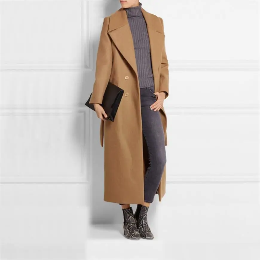 Autumn Winter Women Cassic Simple Woolen Maxi Long Coat Female Elegant Casual Slim coat Outerwear with belt r1402
Autumn Winter Women Cassic Simple Woolen Maxi Long Coat Female Elegant Casual Slim coat Outerwear with belt r1402