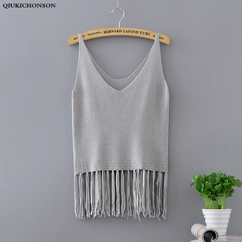 Qiukichonson 2018 Summer Sexy Tassel Knitted Tanks women Pure Cotton Vest Short Elastic Fabric V Neck Loose Tops White Black
Qiukichonson 2018 Summer Sexy Tassel Knitted Tanks women Pure Cotton Vest Short Elastic Fabric V Neck Loose Tops White Black