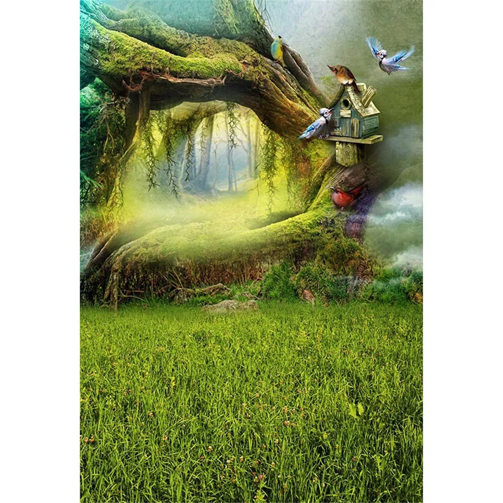 Fairy Tale Wonderland Kids Children Photography Backdrops Printed Old Tree Colorful Birds Green Grass Spring Photo Background 
Fairy Tale Wonderland Kids Children Photography Backdrops Printed Old Tree Colorful Birds Green Grass Spring Photo Background