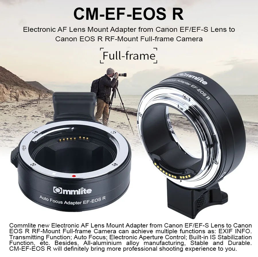 RElectronic AF Lens Mount Adapter from Canon EF/EF-S Lens to Canon EOSR RF-Mount Full-frame Camera
RElectronic AF Lens Mount Adapter from Canon EF/EF-S Lens to Canon EOSR RF-Mount Full-frame Camera
