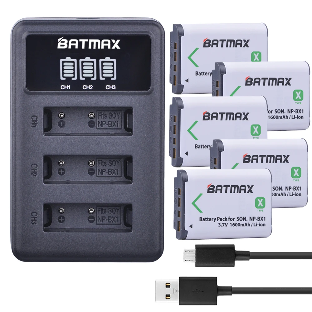 Batmax 5pcs NP-BX1 NPBX1 Battery+LED 3-Slots USB Charger for Sony ZV-1 Vlog FDR-X3000R RX100 AS100V AS300 HX400 HX60 AS50 WX350
Batmax 5pcs NP-BX1 NPBX1 Battery+LED 3-Slots USB Charger for Sony ZV-1 Vlog FDR-X3000R RX100 AS100V AS300 HX400 HX60 AS50 WX350