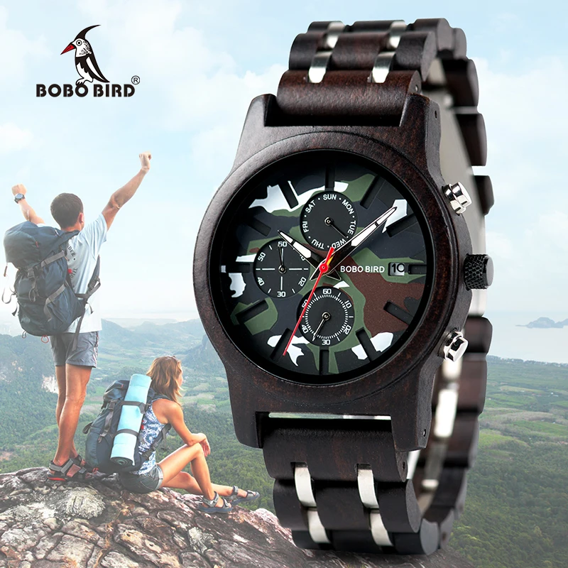 BOBO BIRD Chronograph Watch Military Men Army Green Wooden Watches Luxury Stainless Steel Strap Week Display Customized Watch
BOBO BIRD Chronograph Watch Military Men Army Green Wooden Watches Luxury Stainless Steel Strap Week Display Customized Watch