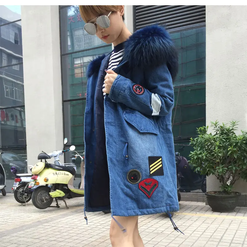 New Arrival Demin Patches Long Autumn Coat Blue Raccoon Fur Hoodies Simple Long Jacket
New Arrival Demin Patches Long Autumn Coat Blue Raccoon Fur Hoodies Simple Long Jacket