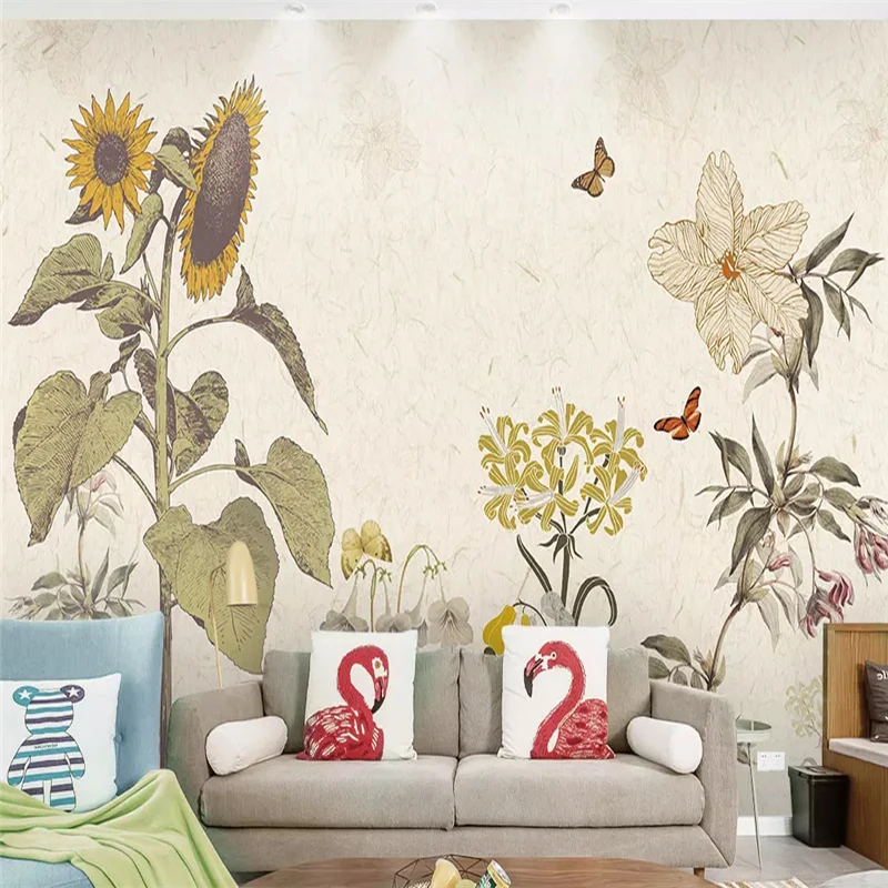 Decorative wallpaper series American style Scandinavian small fresh style sunflower plant TV background wall decorative painting
Decorative wallpaper series American style Scandinavian small fresh style sunflower plant TV background wall decorative painting