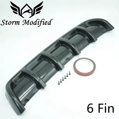 Universal ABS Car Rear Shark Fin Style Curved Addon Bumper Lip Diffuser 6 Fins Shark Style Diffuser