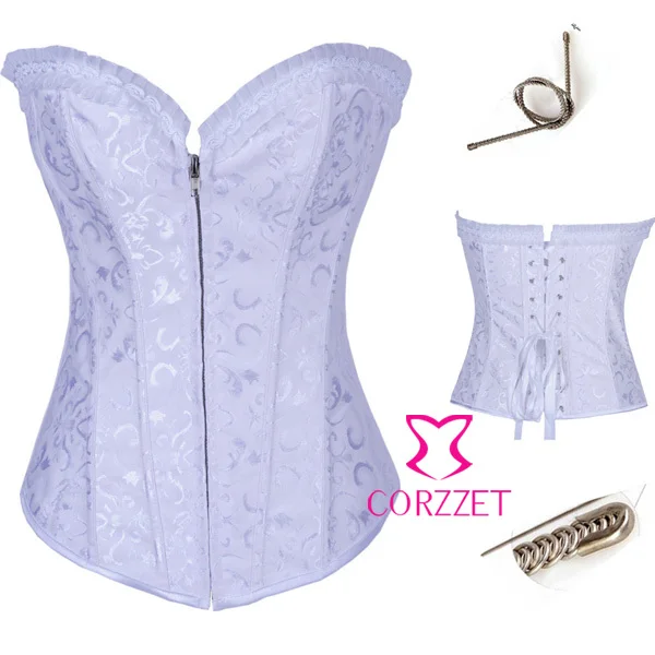 Promotion Spring 2014 Corselet Body Shaper Women Satin Embroidered Zipper Front Corset White Sexy Overbust Steel Boned Corsets
Promotion Spring 2014 Corselet Body Shaper Women Satin Embroidered Zipper Front Corset White Sexy Overbust Steel Boned Corsets