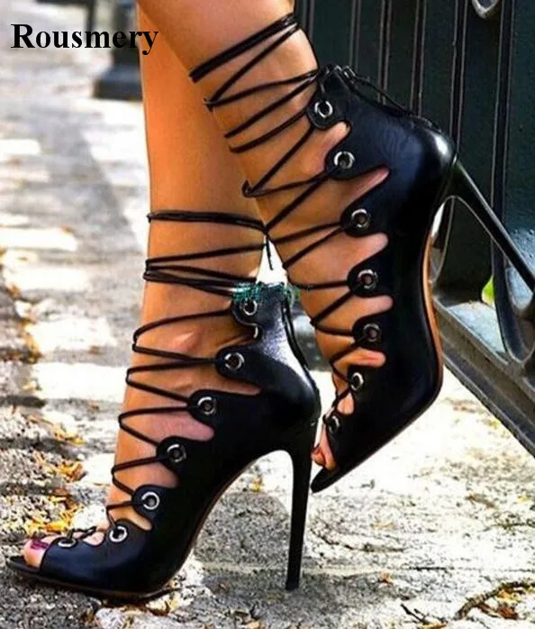 Hot Selling Women Fashion Open Toe Lace-up Black Leather High Heel Sandals Cut-out Strap Cross Gladiator Sandals
Hot Selling Women Fashion Open Toe Lace-up Black Leather High Heel Sandals Cut-out Strap Cross Gladiator Sandals